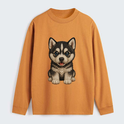 Baby Siberian Husky Puppy - blue or bi-colored eyes, fluffy coat, - Classic Long Sleeve Shirt - Orange