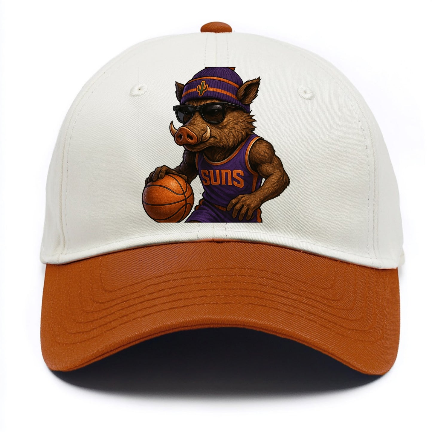 Phoenix Javelina wearing Suns beanie with cactus patch and wayfarer sunglasses - Two Tone Cap - Orange