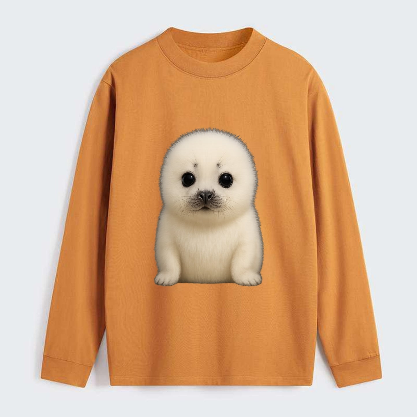 Baby Harp Seal - pure white fluffy fur, enormous dark eyes, - Classic Long Sleeve Shirt - Orange