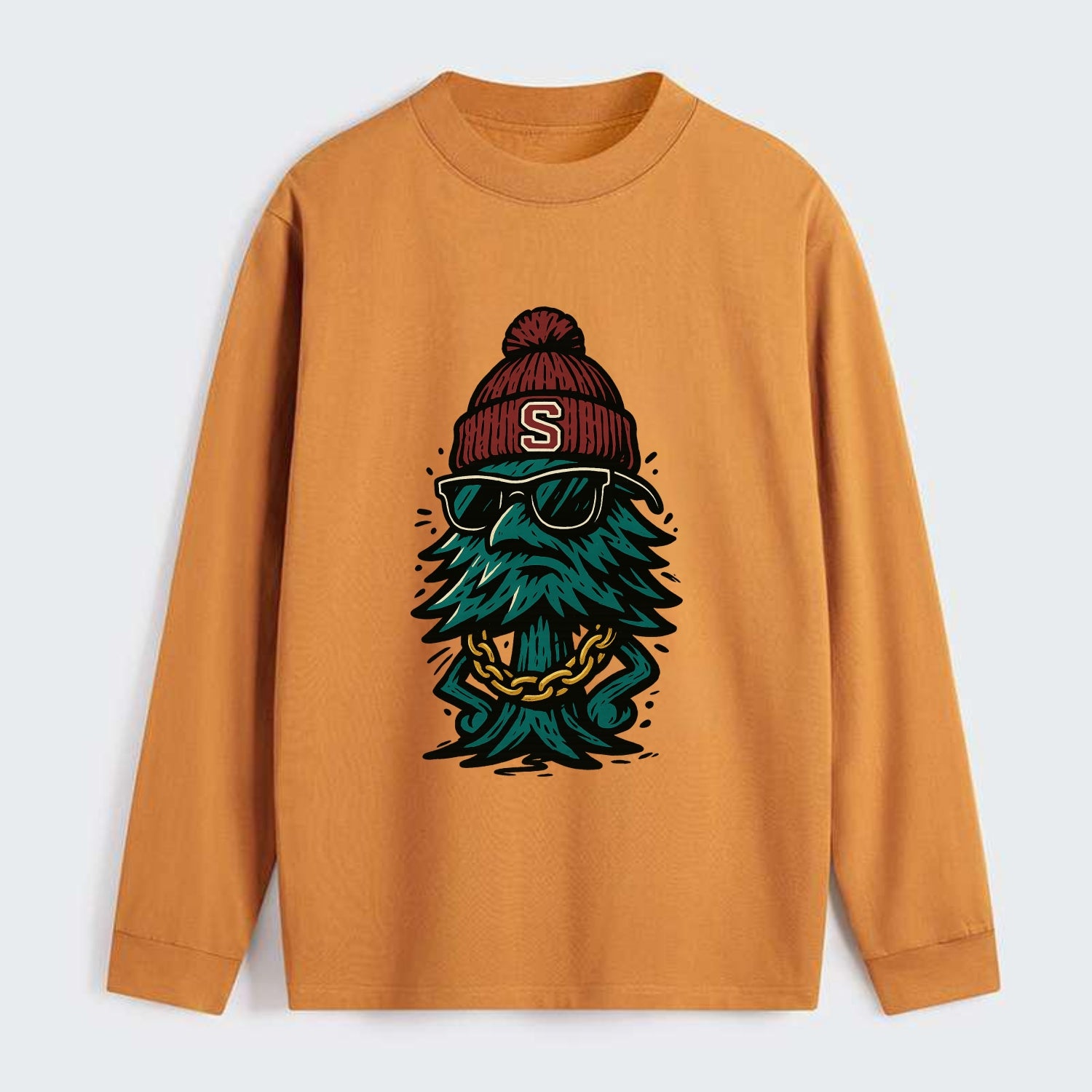 Palo Alto Tree wearing Stanford beanie with S patch - Classic Long Sleeve Shirt - Orange