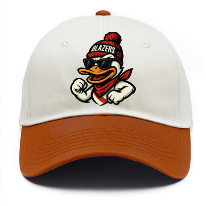 Oregon Duck wearing Trail Blazers beanie with rose patch and wayfarer sunglasses - Two Tone Cap - Orange