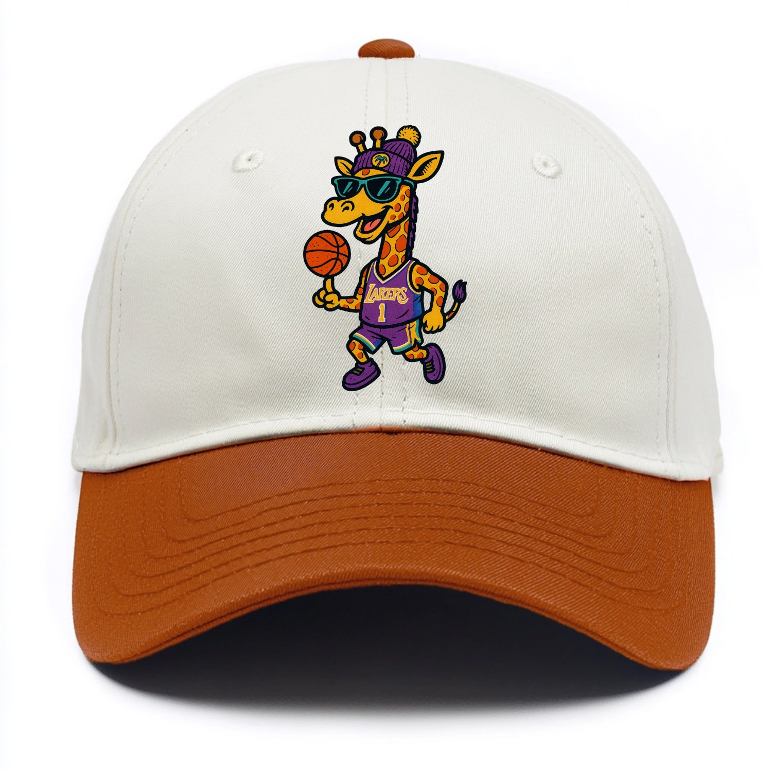 California Giraffe wearing Lakers beanie with palm tree patch and wayfarer sunglasses - Two Tone Cap - Orange