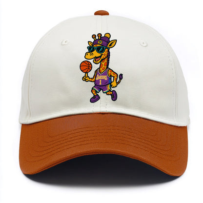 California Giraffe wearing Lakers beanie with palm tree patch and wayfarer sunglasses - Two Tone Cap - Orange
