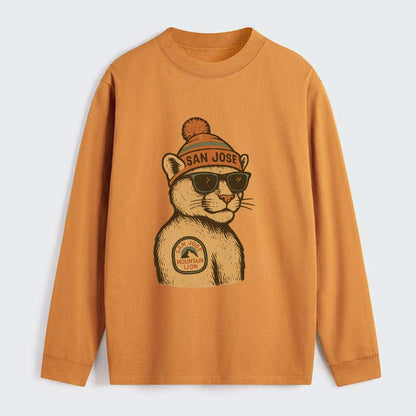 San Jose Mountain Lion wearing San Jose beanie with pom pom and - Classic Long Sleeve Shirt - Orange