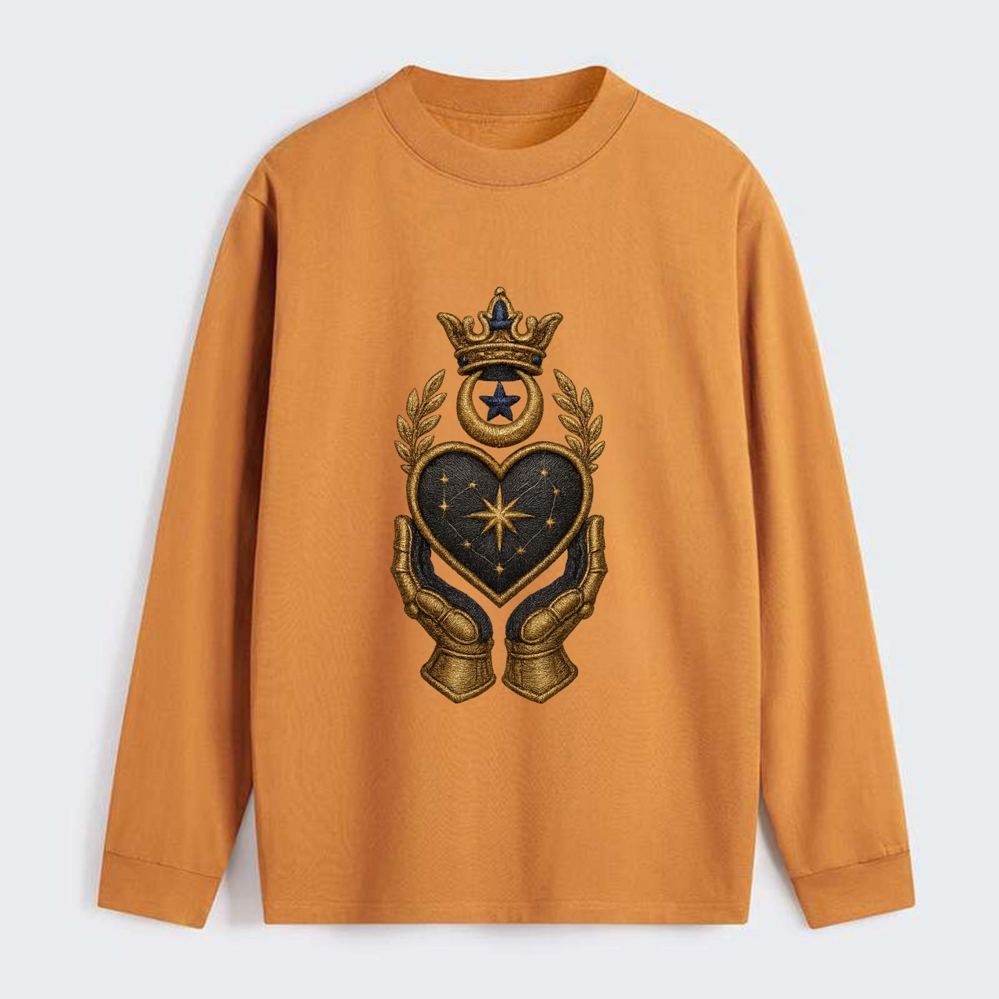 Crowned heart with Art Deco sunburst crown and geometric filigree hands - Classic Long Sleeve Shirt - Orange