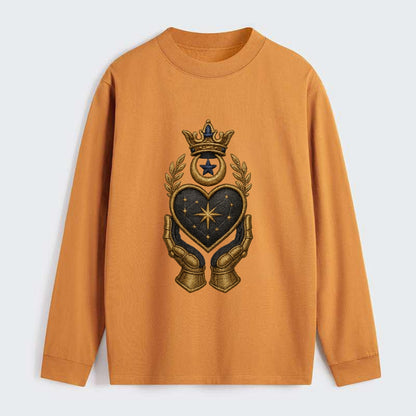 Crowned heart with Art Deco sunburst crown and geometric filigree hands - Classic Long Sleeve Shirt - Orange