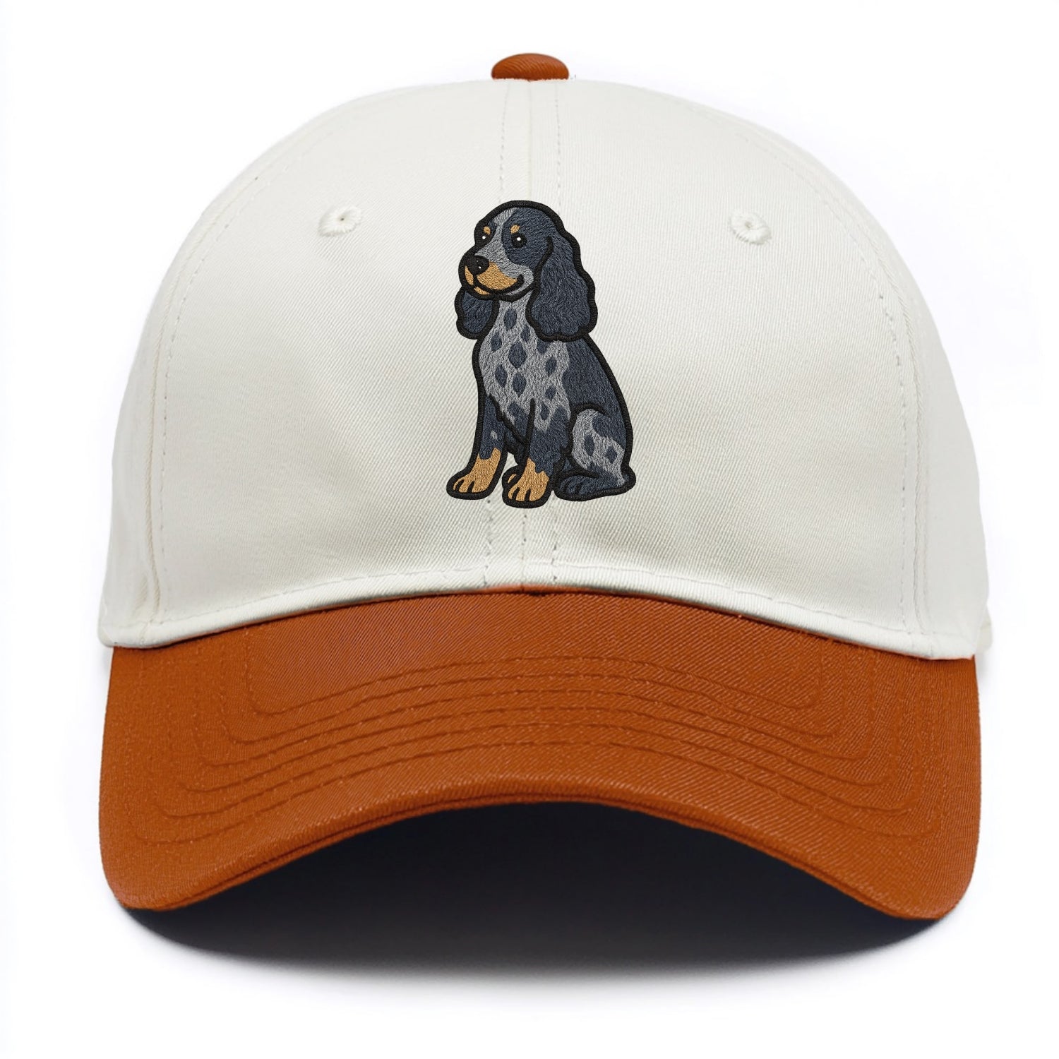 English Cocker Spaniel - Blue roan embroidered sitting pose - Two Tone Cap - Orange