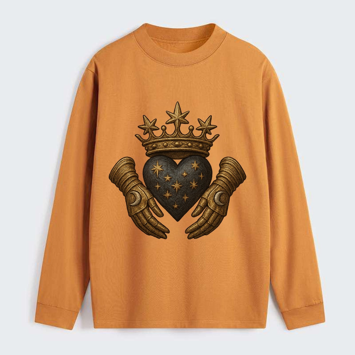 Ice crystal crown framing a frosted heart with fur-trimmed winter hands - Classic Long Sleeve Shirt - Orange