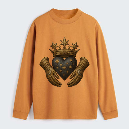 Ice crystal crown framing a frosted heart with fur-trimmed winter hands - Classic Long Sleeve Shirt - Orange