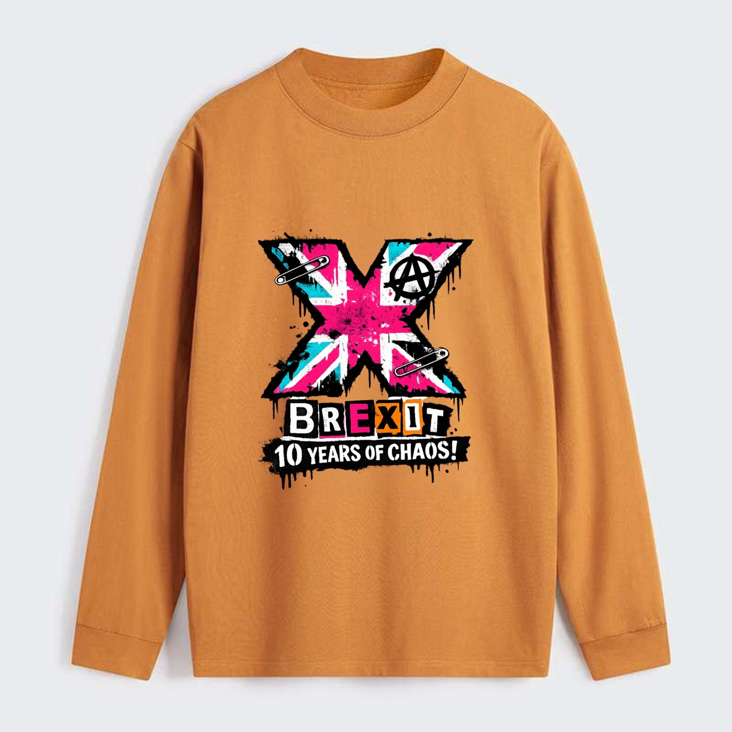 X YEARS | Roman numeral X massive | Union Jack fill pattern | Bold - Classic Long Sleeve Shirt - Orange