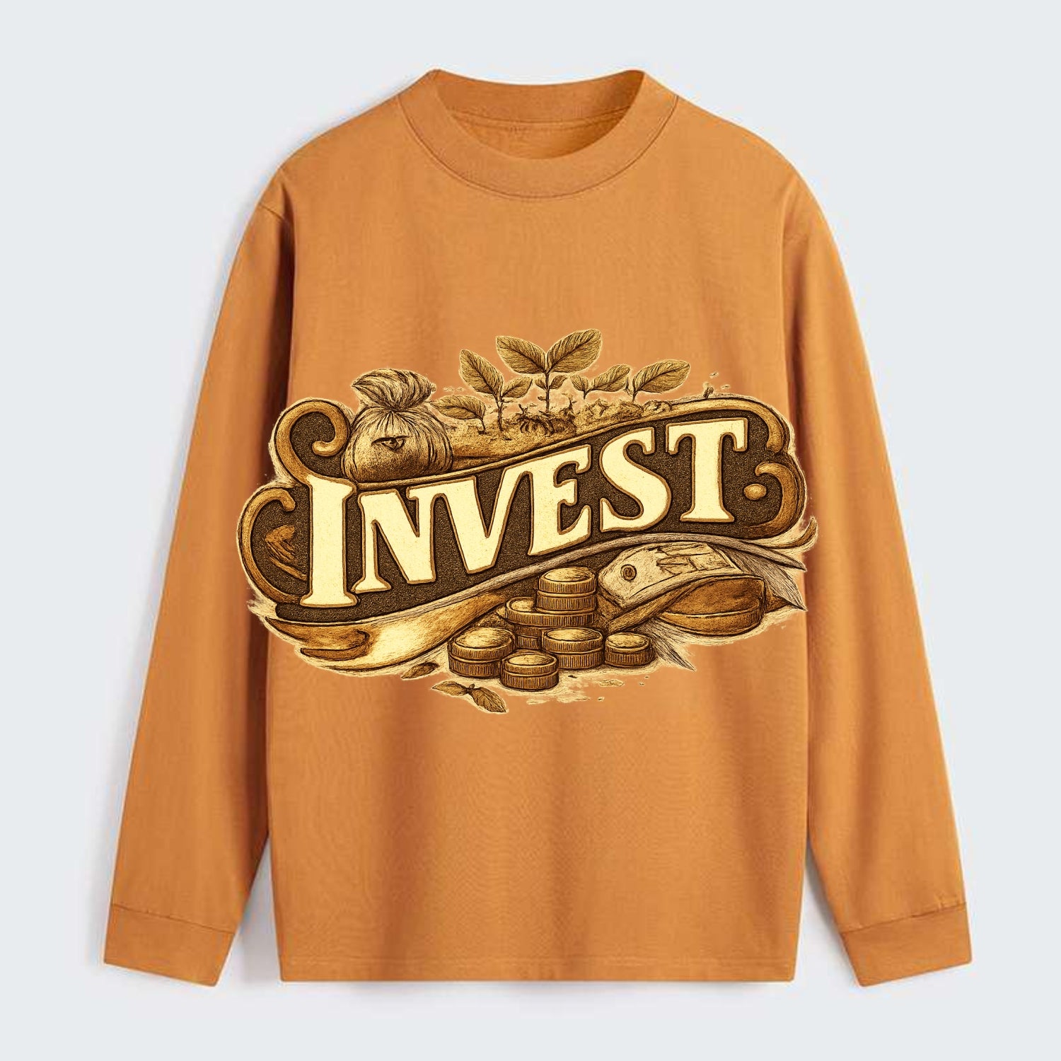 Bold typography design - "INVEST" - growing money, smart decisions - Classic Long Sleeve Shirt - Orange