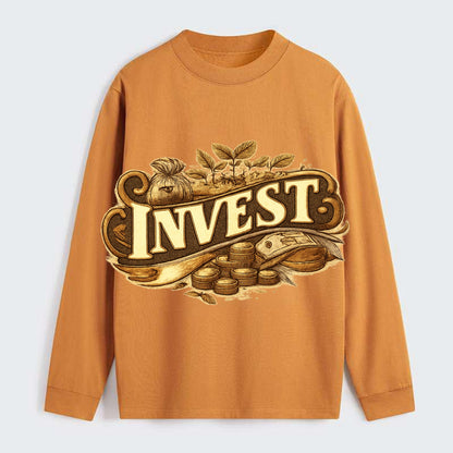 Bold typography design - "INVEST" - growing money, smart decisions - Classic Long Sleeve Shirt - Orange