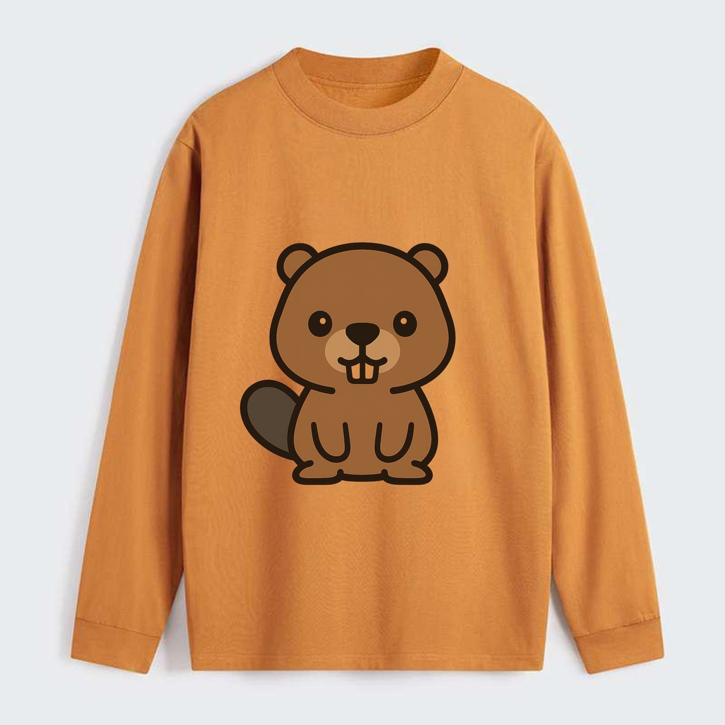 Baby Beaver - brown fur, paddle tail, buck teeth, friendly eyes, - Classic Long Sleeve Shirt - Orange