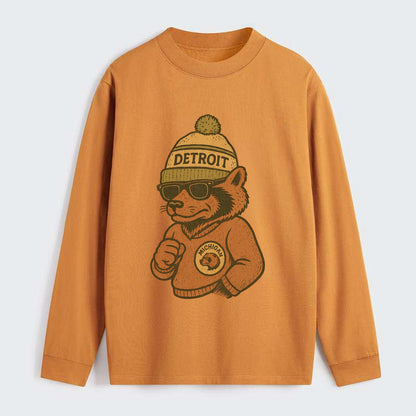 Michigan Wolverine wearing Detroit beanie with pom pom and wayfarer - Classic Long Sleeve Shirt - Orange