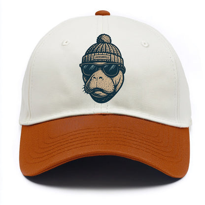 Jacksonville Manatee wearing Jacksonville beanie with pom pom and wayfarer sunglasses - Two Tone Cap - Orange