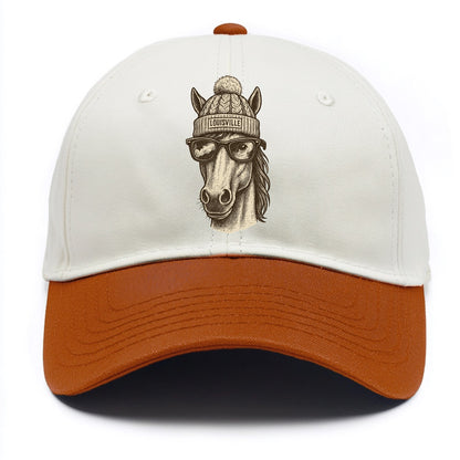 Kentucky Thoroughbred Horse wearing Louisville beanie with pom pom and wayfarer - Two Tone Cap - Orange