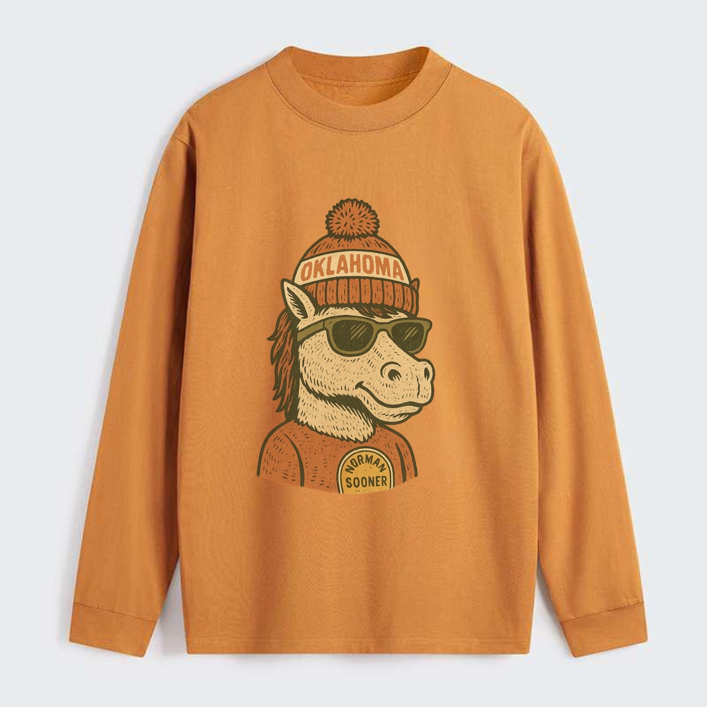 Norman Sooner Horse wearing Oklahoma bea - Classic Long Sleeve Shirt - Orange