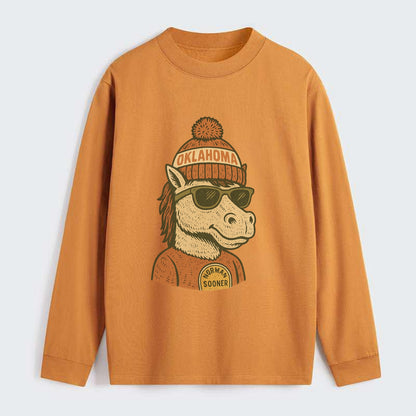 Norman Sooner Horse wearing Oklahoma bea - Classic Long Sleeve Shirt - Orange
