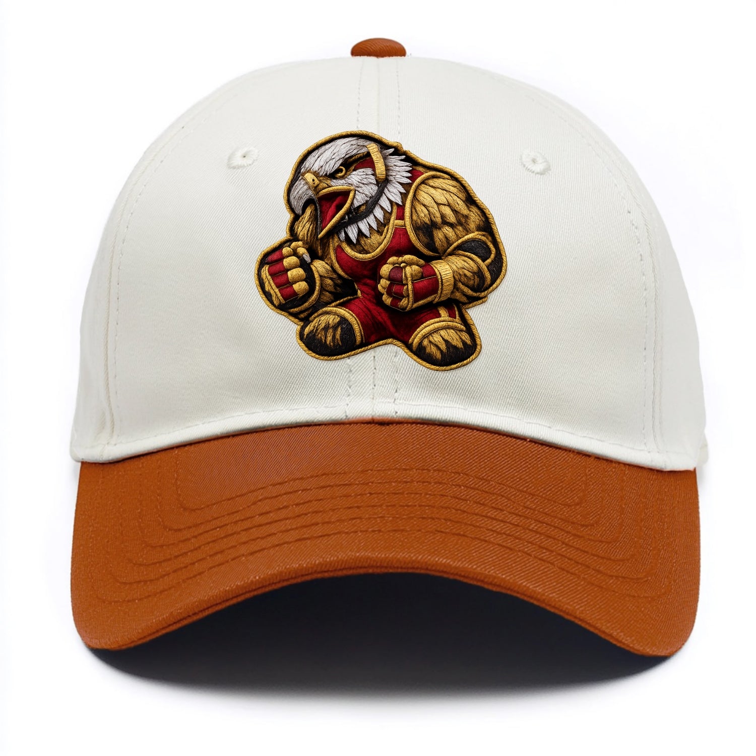 Embroidered patch design - WRESTLING EAGLE - fierce eagle with wrestling singlet in - Two Tone Cap - Orange