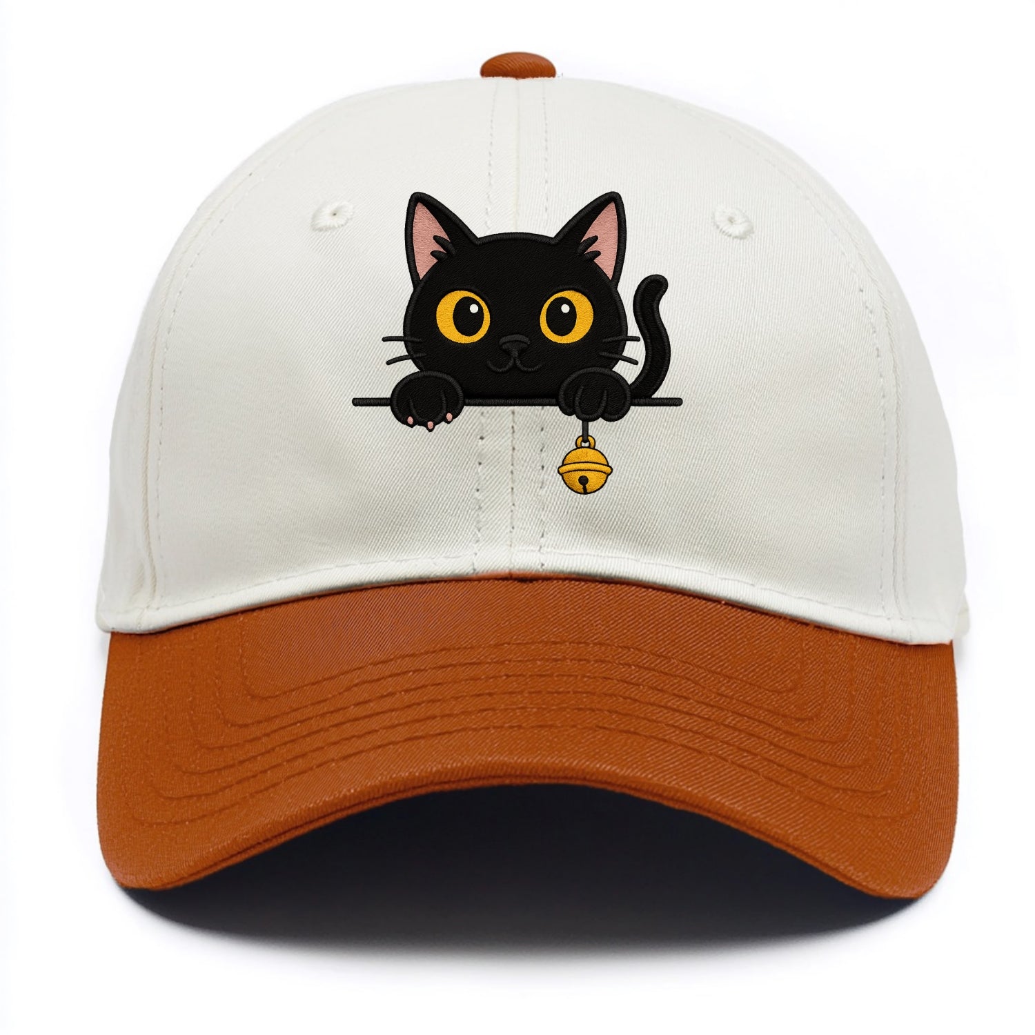 Midnight the black cat leaning sideways with chin resting on left paw. - Two Tone Cap - Orange
