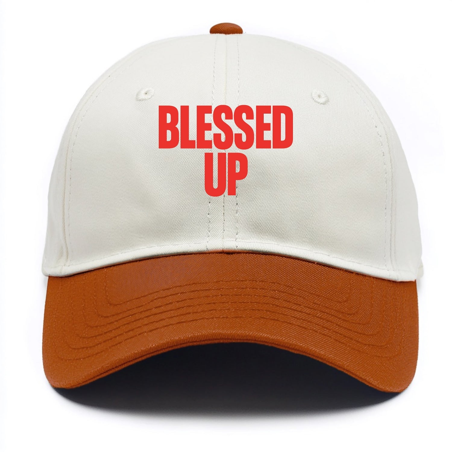 Bold typography design - "BLESSED UP" - recognizing fortune - Two Tone Cap - Orange