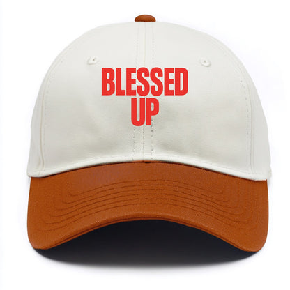 Bold typography design - "BLESSED UP" - recognizing fortune - Two Tone Cap - Orange