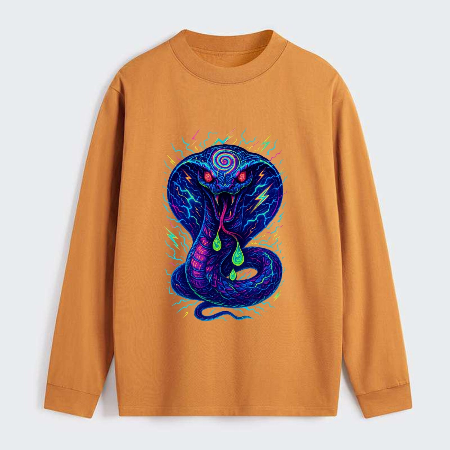 Mesmerizing cobra with hypnotic spiral patterns in the hood, scales - Classic Long Sleeve Shirt - Orange