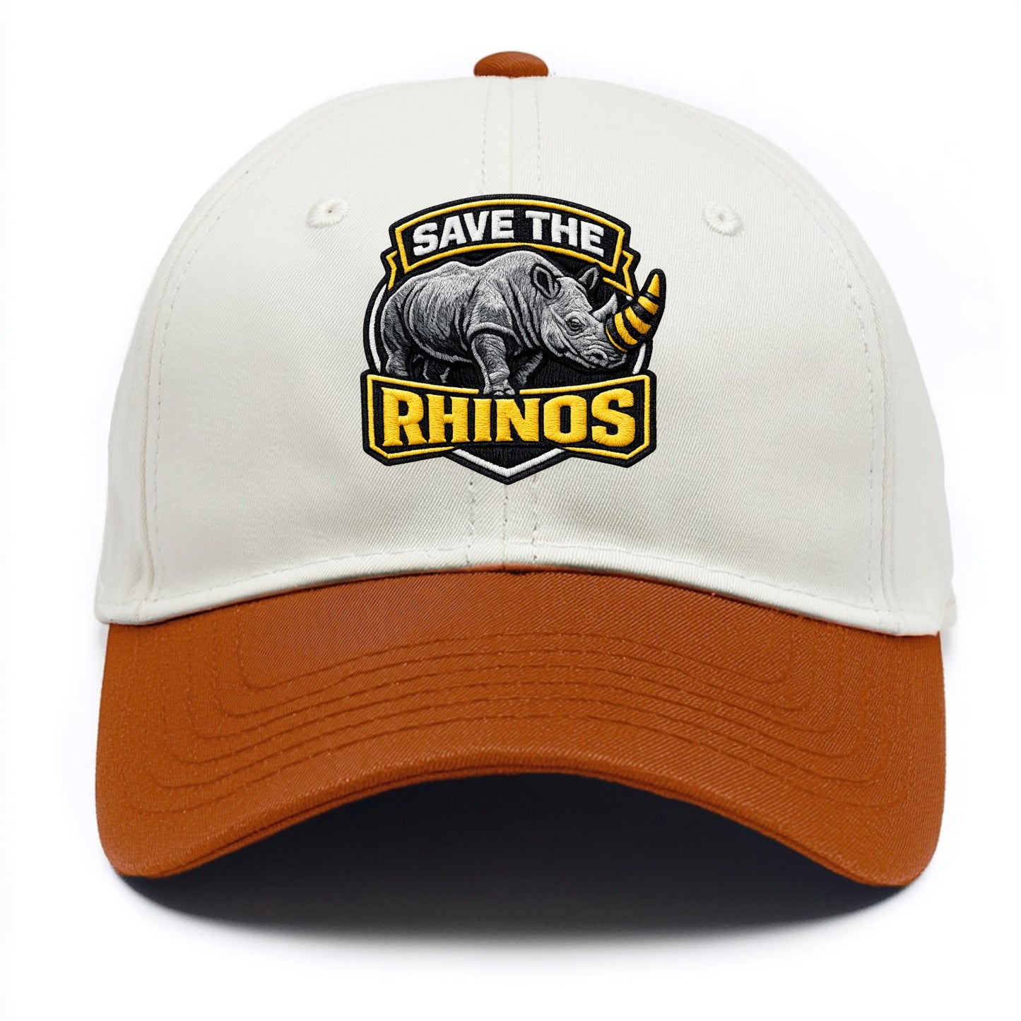 SAVE THE RHINOS - rhino silhouette in gray , horn protection - Two Tone Cap - Orange