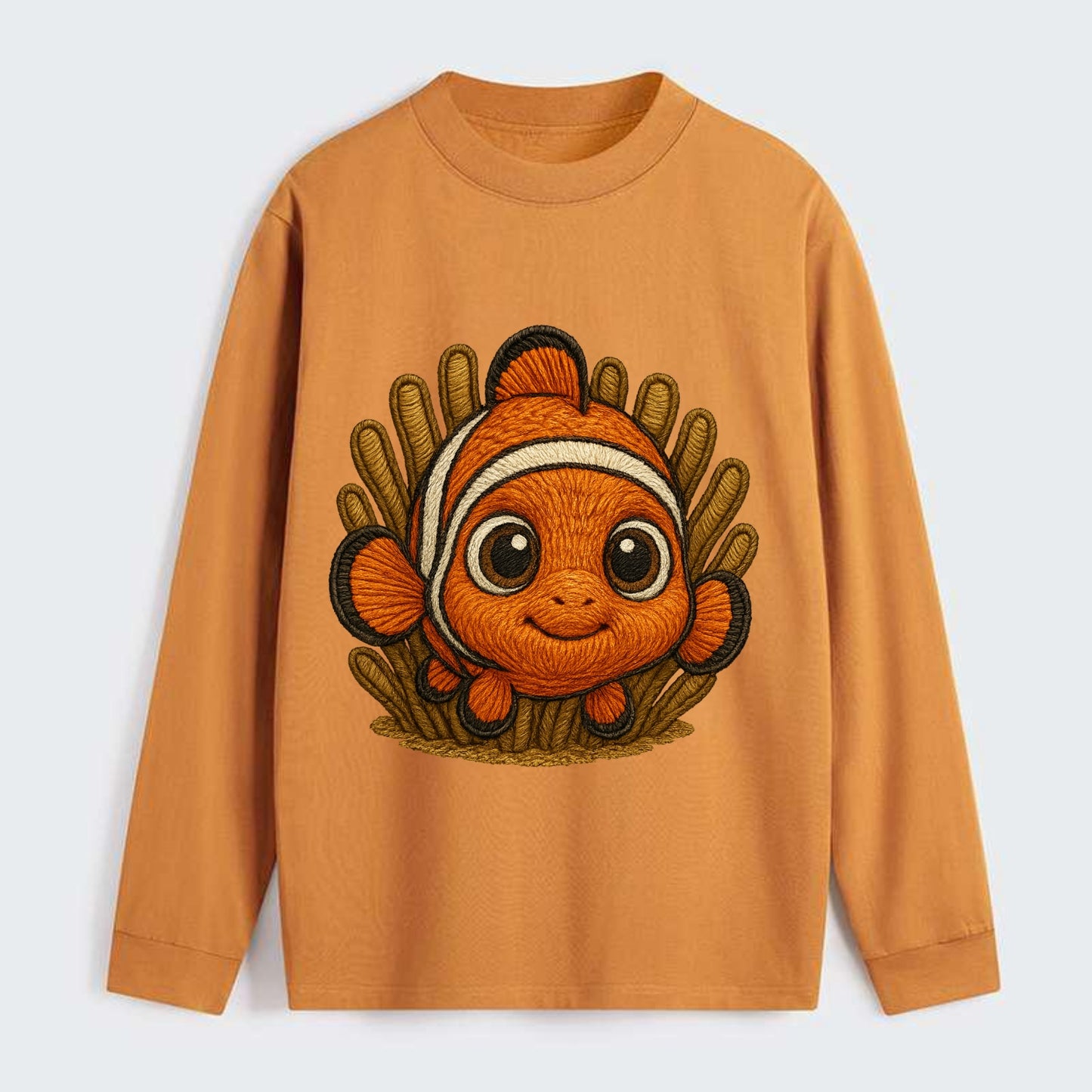 Baby Clownfish - orange with white stripes, big round eyes, - Classic Long Sleeve Shirt - Orange