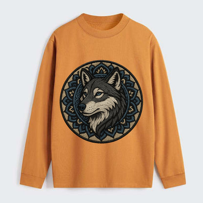 Mandala Wolf Pattern  - Classic Long Sleeve Shirt - Orange