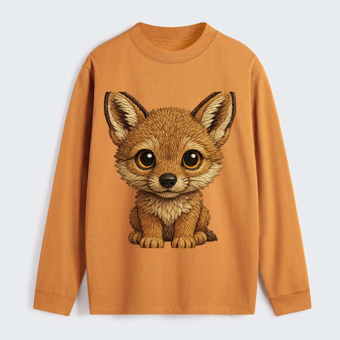 Baby Coyote Pup - tan fur, large ears, golden eyes, front-facing, - Classic Long Sleeve Shirt - Orange