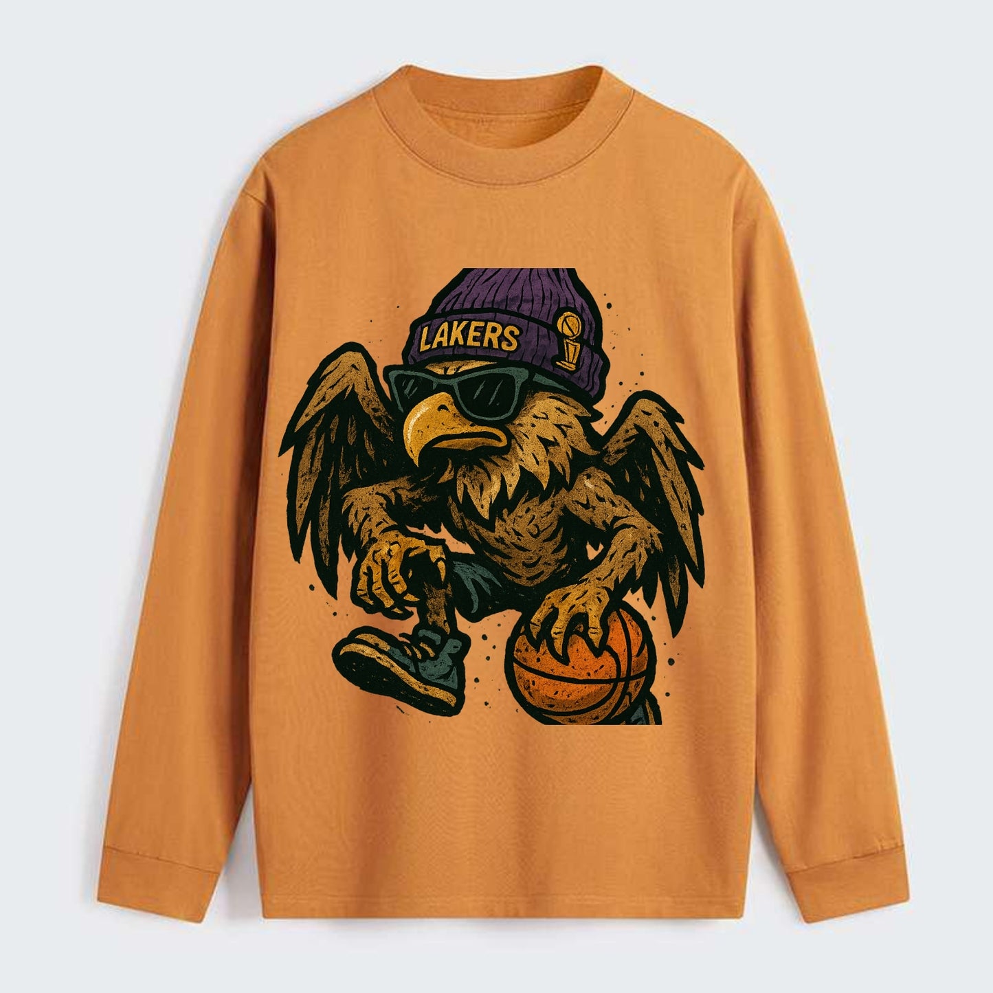 Los Angeles Golden Eagle wearing Lakers beanie with trophy patch and - Classic Long Sleeve Shirt - Orange