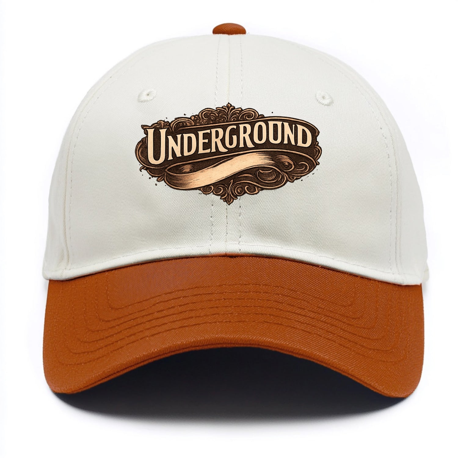 Bold typography design - "UNDERGROUND" - hidden scene, alternative - Two Tone Cap - Orange