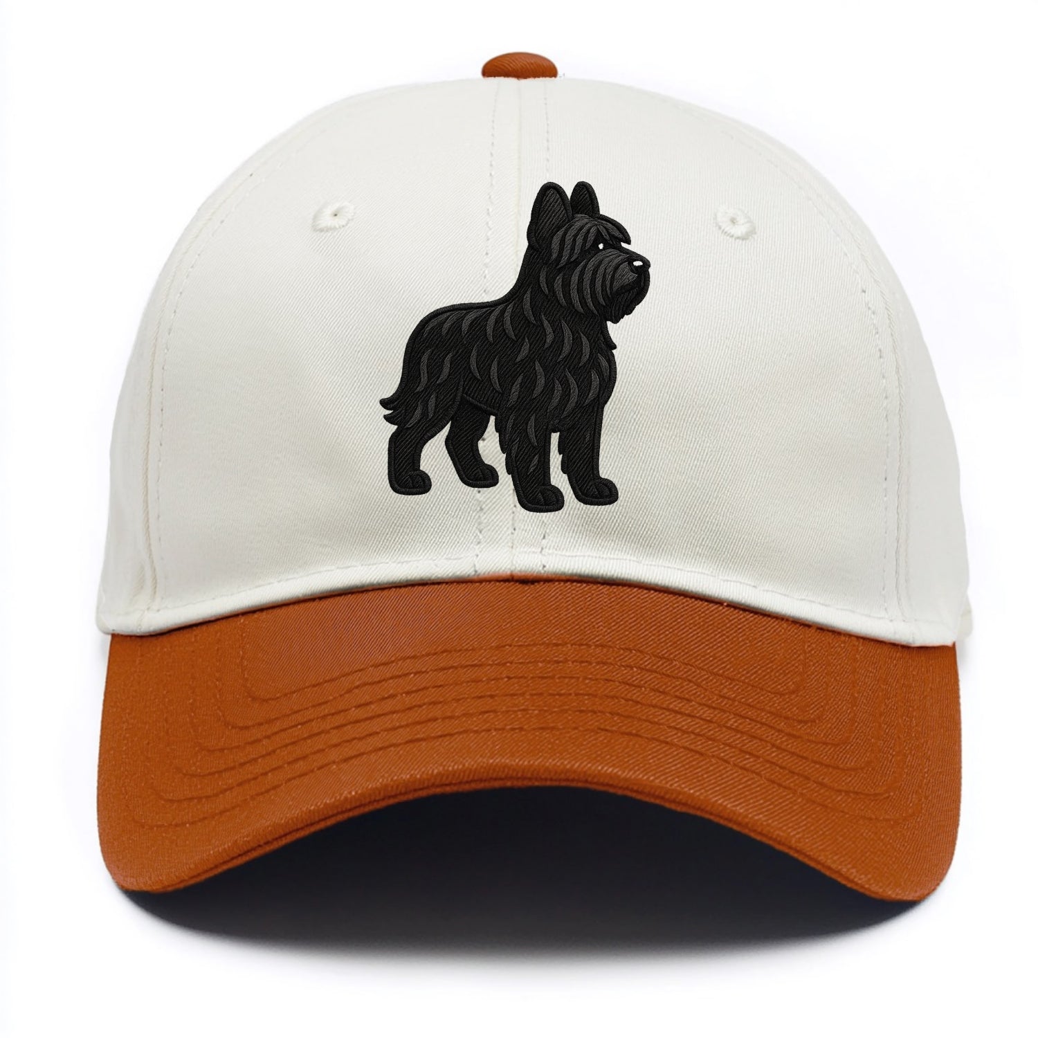 Briard - Black wavy coat embroidered herding pose - Two Tone Cap - Orange