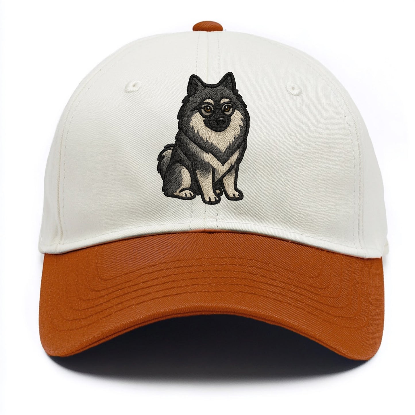 Keeshond - Gray and black spectacles embroidered design - Two Tone Cap - Orange