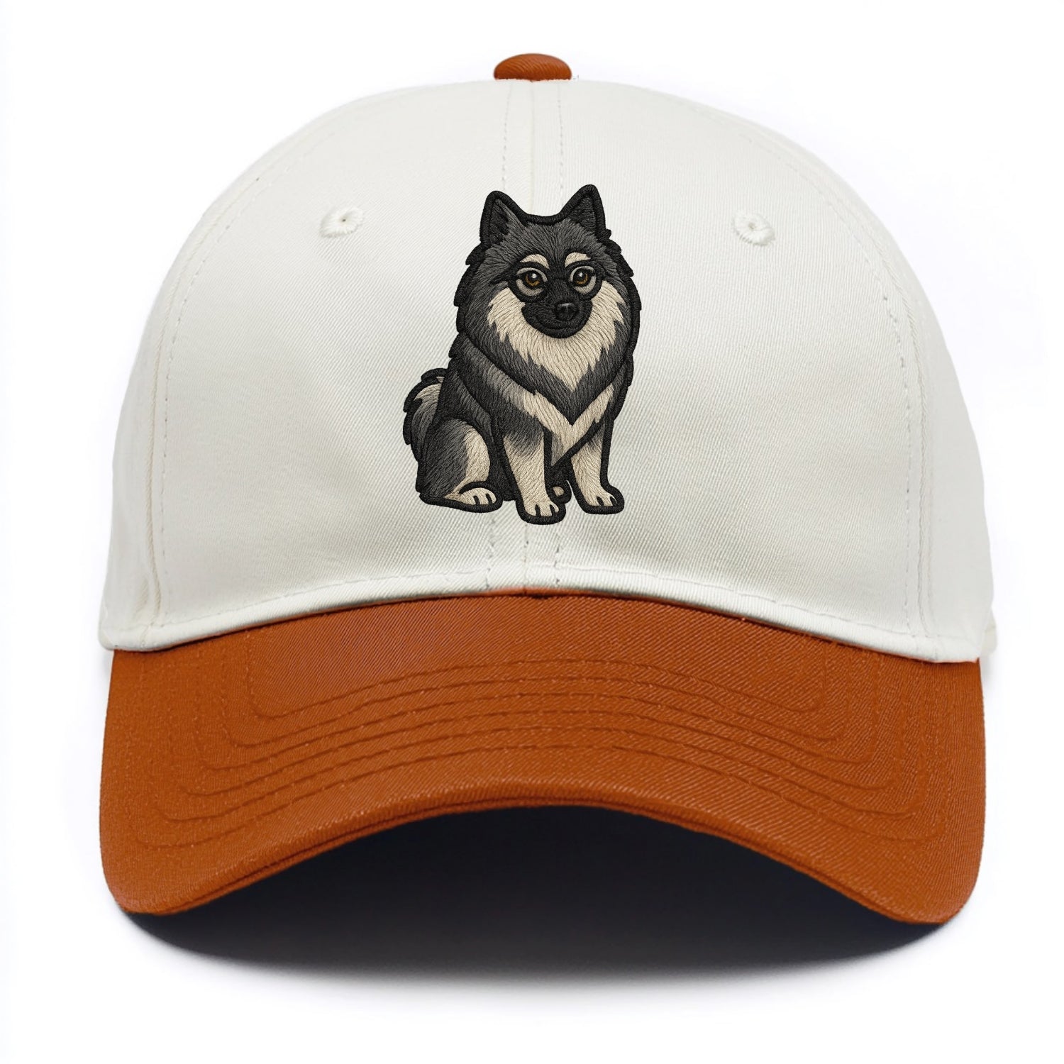 Keeshond - Gray and black spectacles embroidered design - Two Tone Cap - Orange
