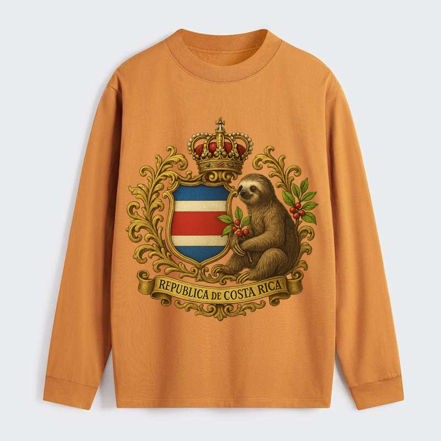 Costa Rica Sloth Emblem - Classic Long Sleeve Shirt - Orange