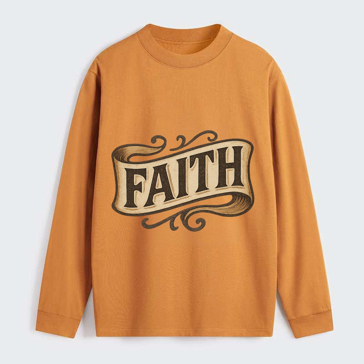 Bold typography design - "FAITH" - trust in the unseen, spiritual - Classic Long Sleeve Shirt - Orange