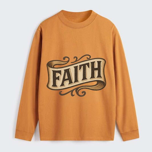 Bold typography design - "FAITH" - trust in the unseen, spiritual - Classic Long Sleeve Shirt - Orange