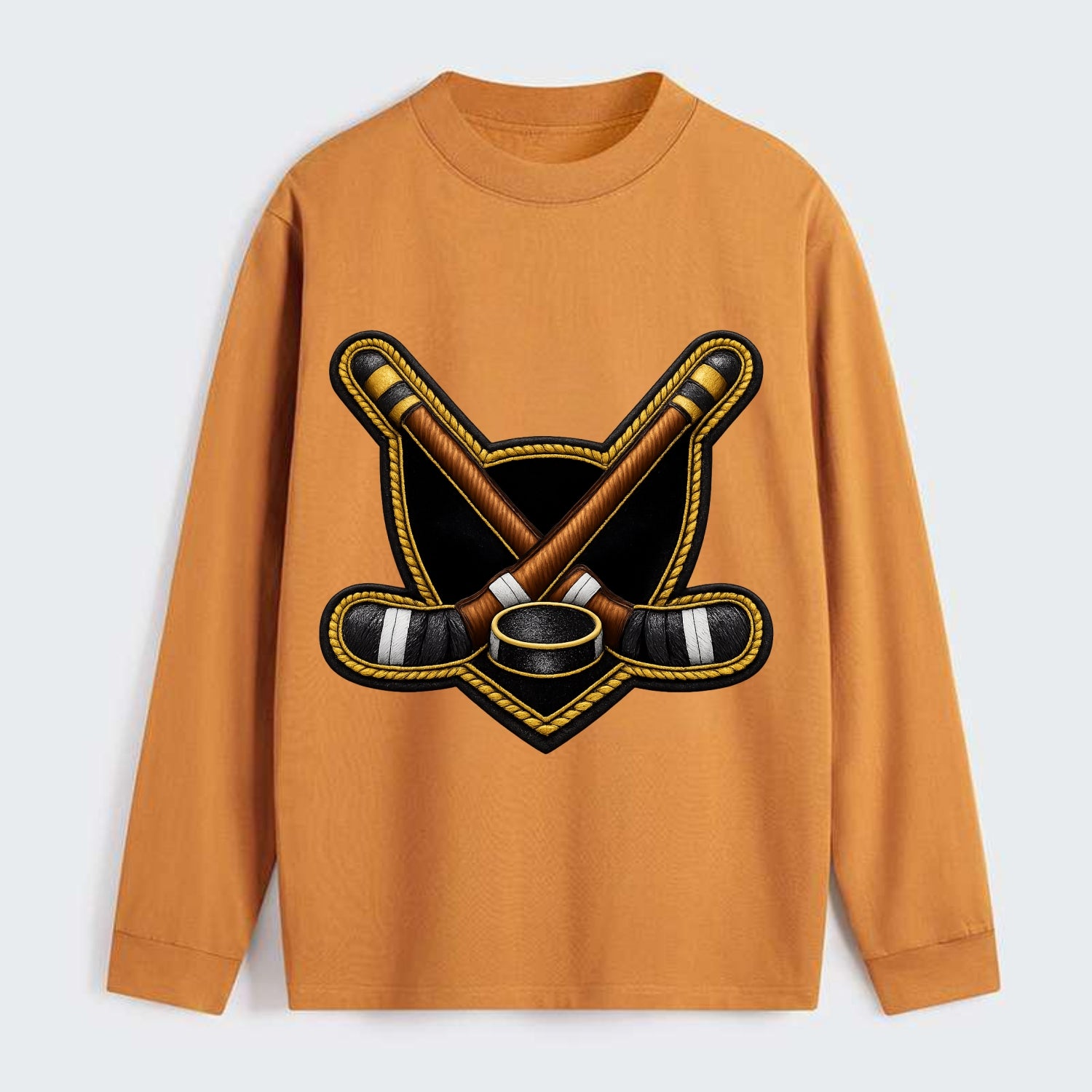 Embroidered patch design - HOCKEY CROSSED STICKS - ice hockey sticks - Classic Long Sleeve Shirt - Orange