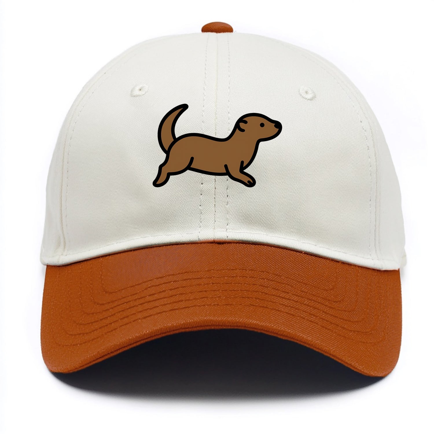 Otter - Brown sleek swimming pose flat side profile - Two Tone Cap - Orange