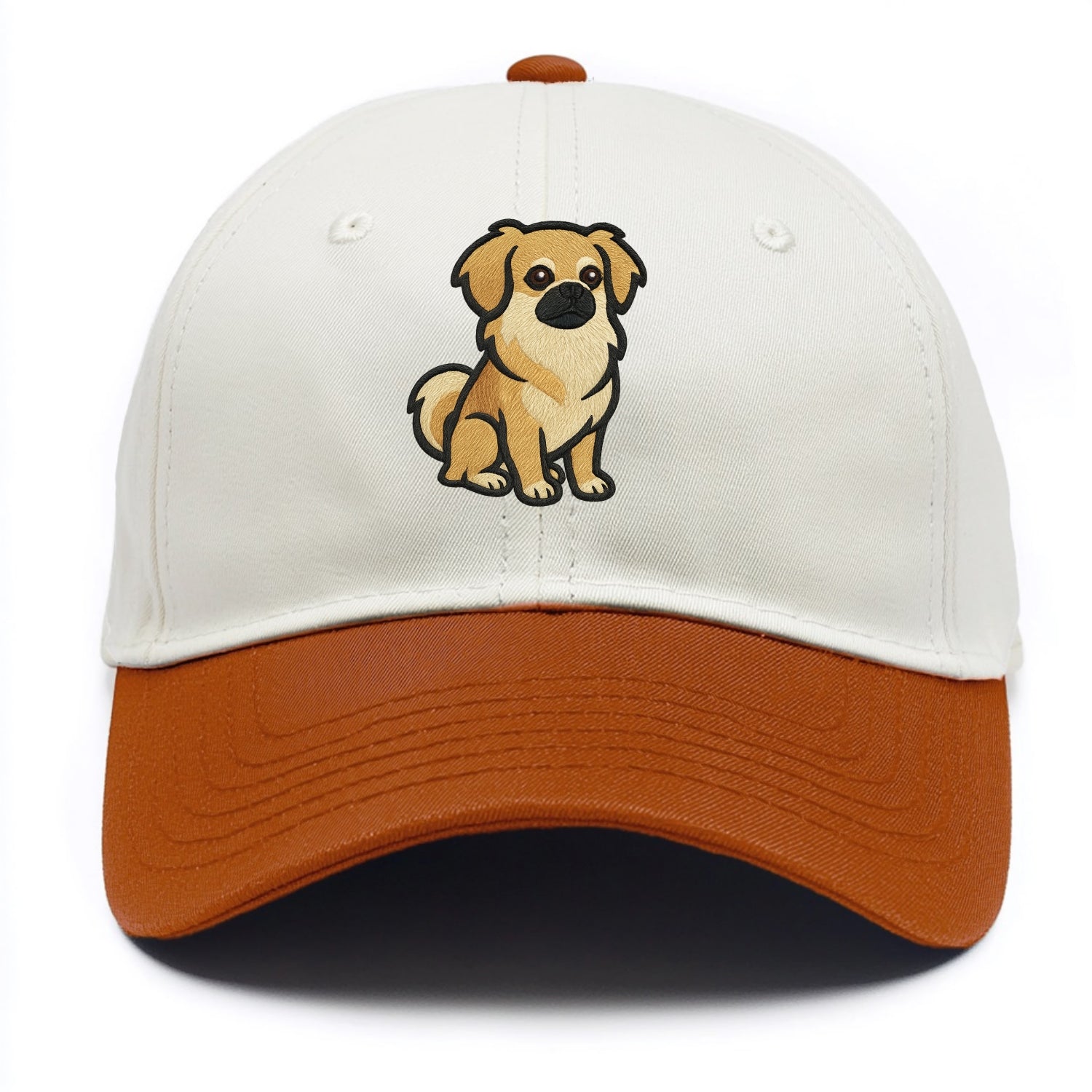 Tibetan Spaniel - Fawn small dog embroidered design - Two Tone Cap - Orange