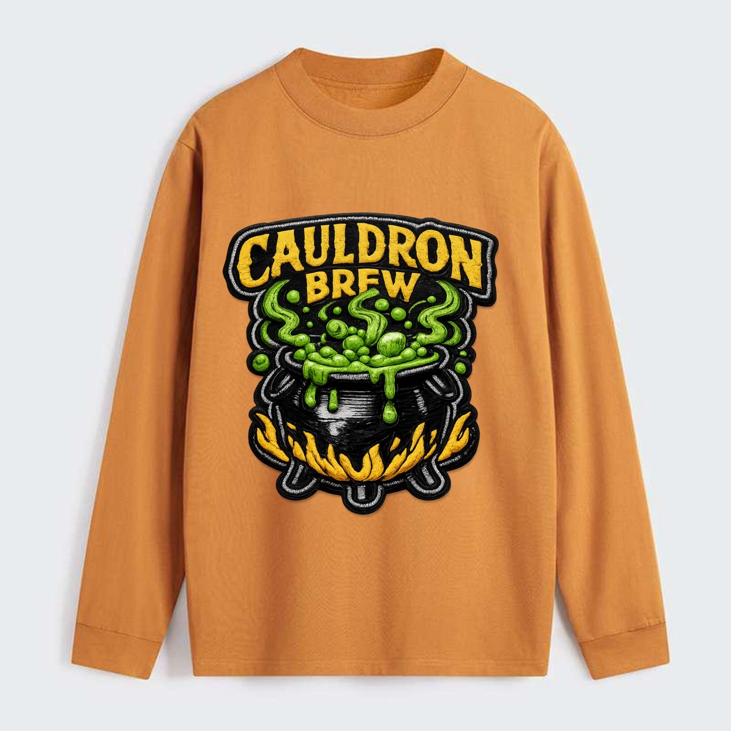 CAULDRON BREW - bubbling pot in black and green , witch craft - Classic Long Sleeve Shirt - Orange