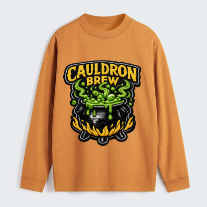 CAULDRON BREW - bubbling pot in black and green , witch craft - Classic Long Sleeve Shirt - Orange