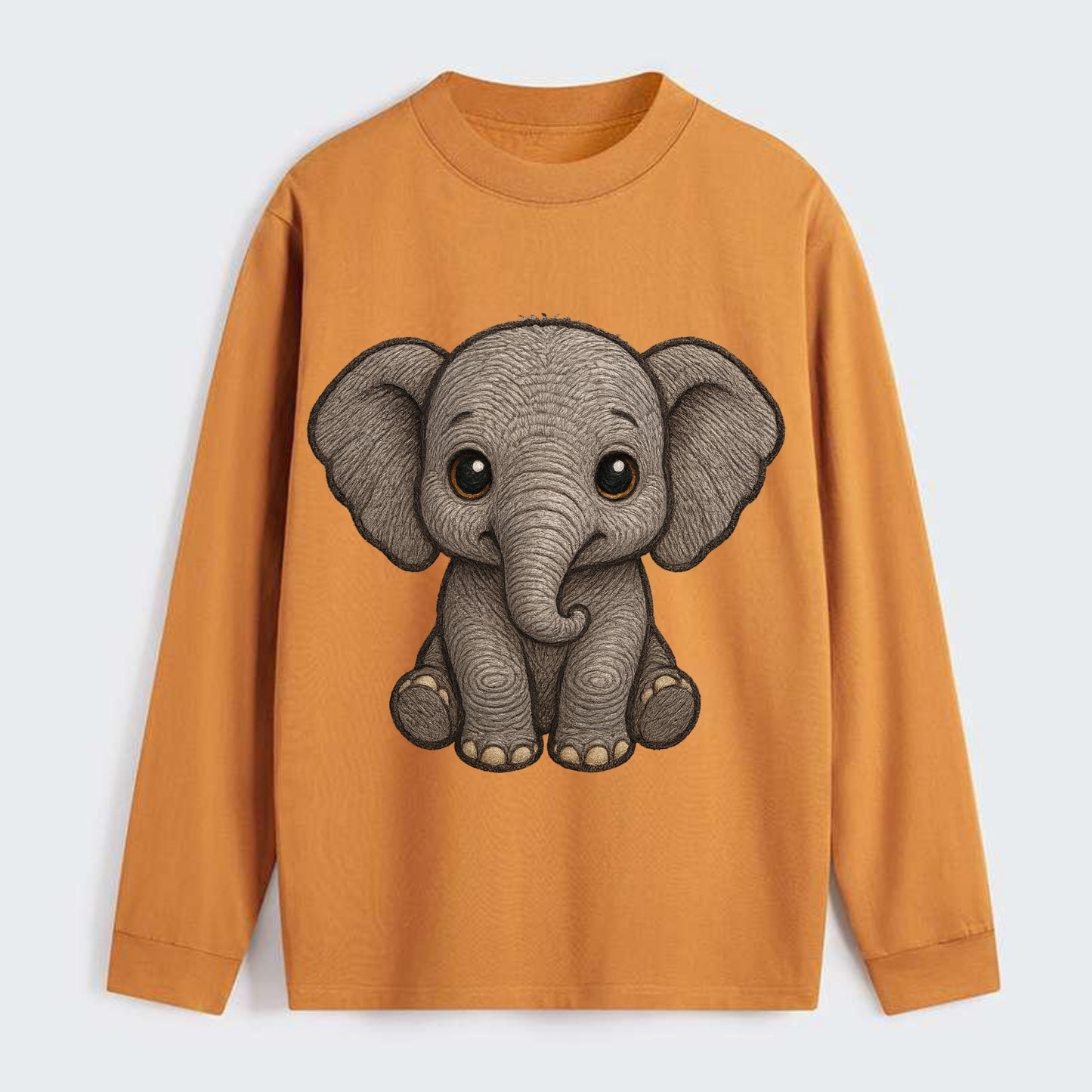 Baby Elephant - gray wrinkly, tiny trunk, large floppy ears, kind dark - Classic Long Sleeve Shirt - Orange