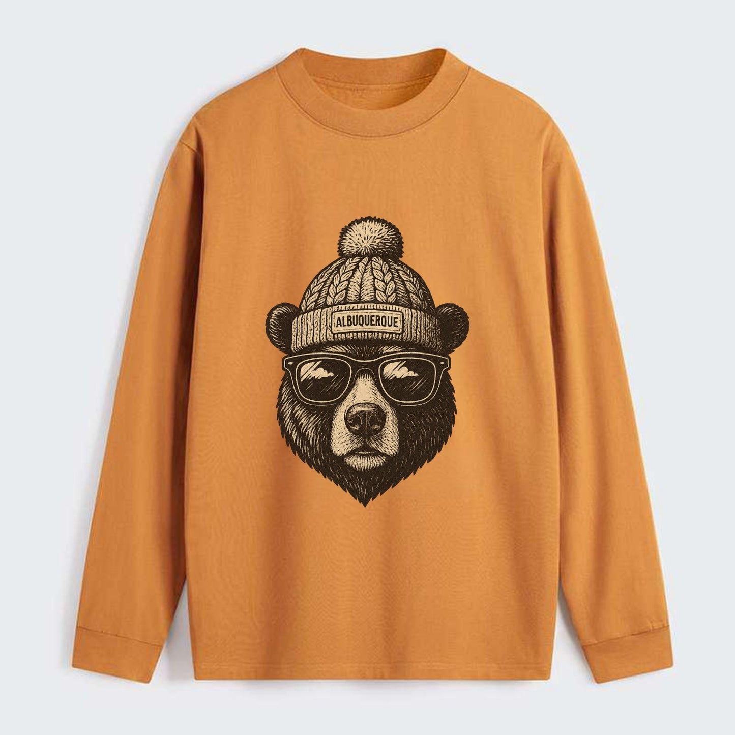 New Mexico Black Bear wearing Albuquerque beanie with pom pom and - Classic Long Sleeve Shirt - Orange