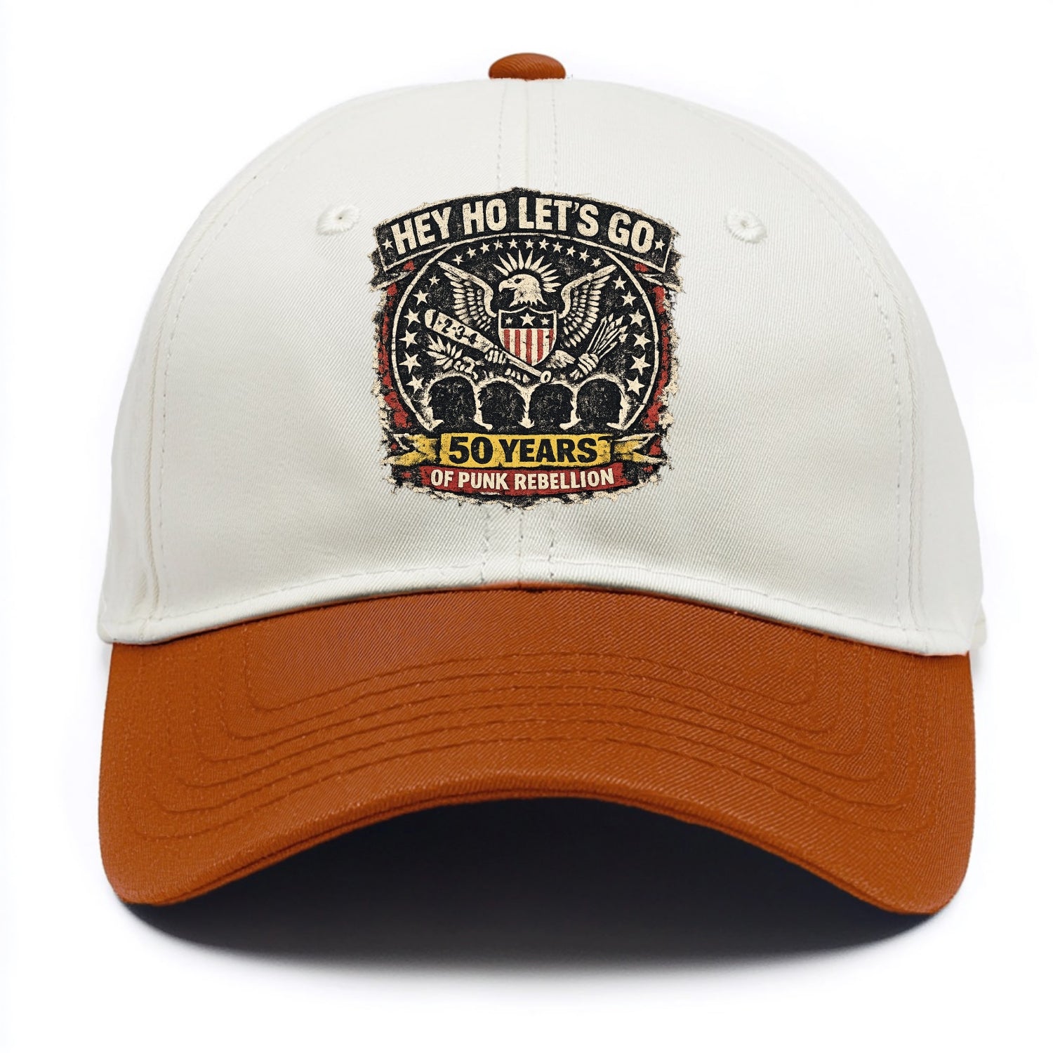 RAMONES LEGACY | Hey Ho Let's Go typography | Presidential seal parody | Four heads - Two Tone Cap - Orange