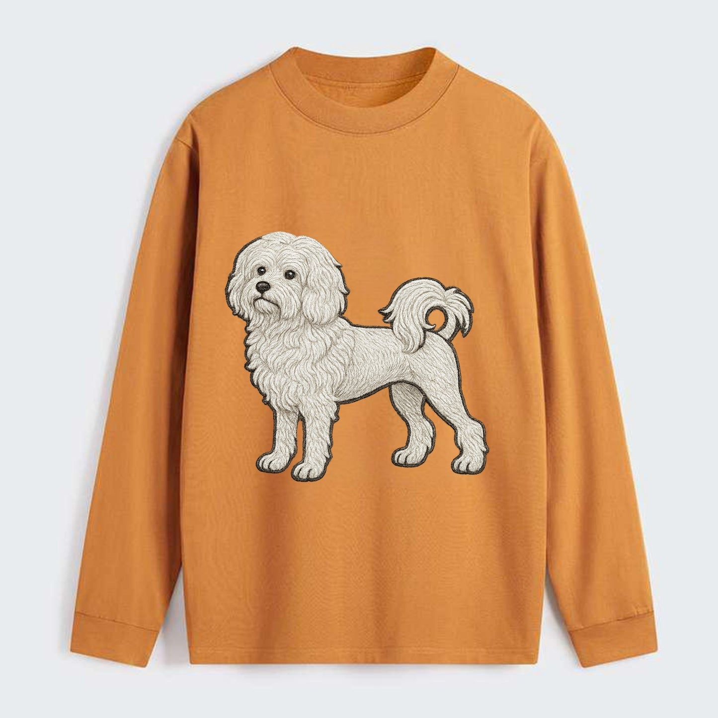 Löwchen - Little Lion Dog white embroidered pose - Classic Long Sleeve Shirt - Orange