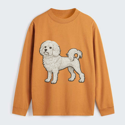 Löwchen - Little Lion Dog white embroidered pose - Classic Long Sleeve Shirt - Orange