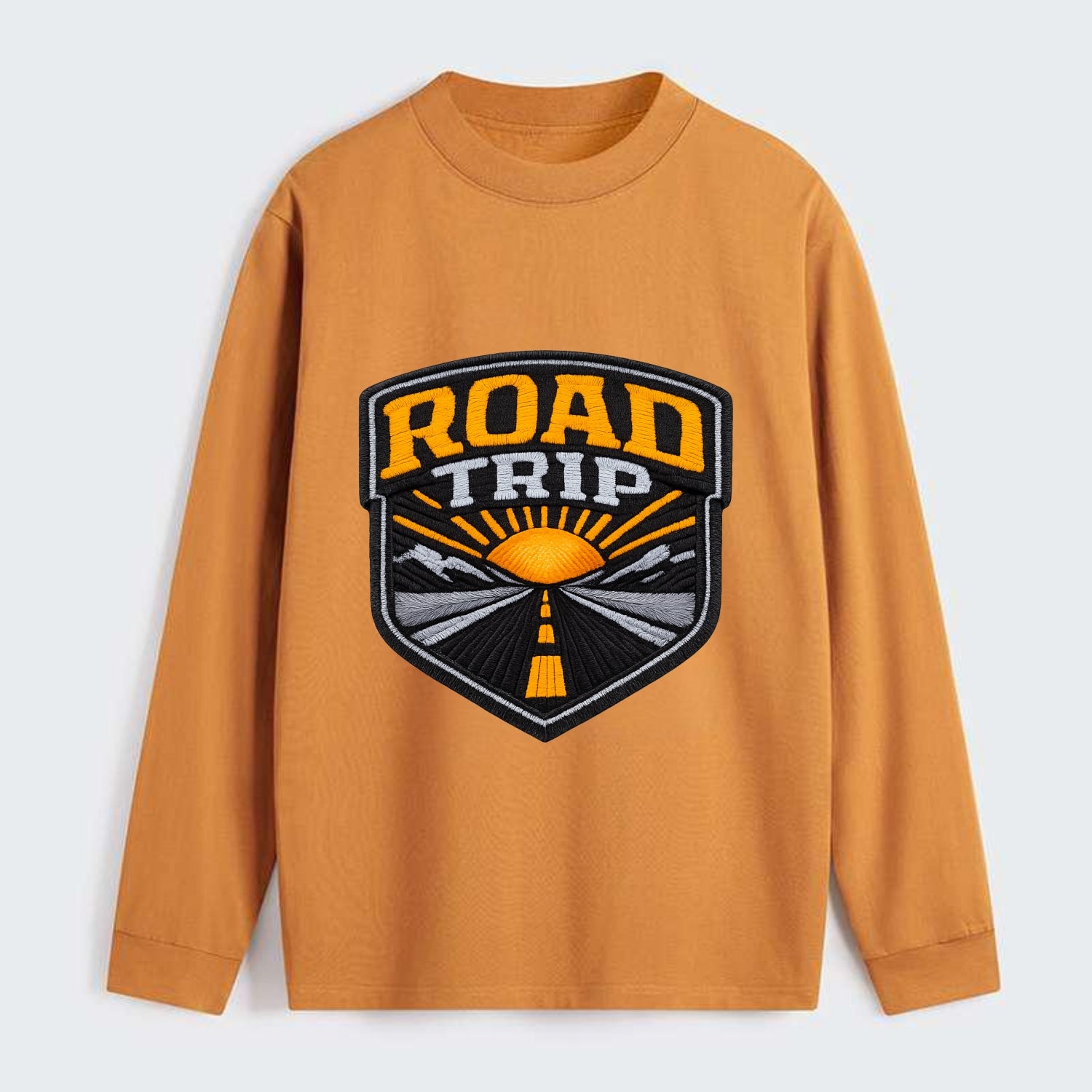 ROAD TRIP - highway and sun in orange and gray , open road - Classic Long Sleeve Shirt - Orange